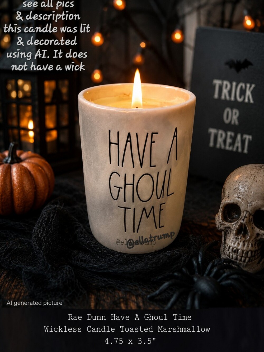 Rae Dunn Have A Ghoul Time Wickless Candle Toasted Marshmallow 4.75"tall x 3.5"